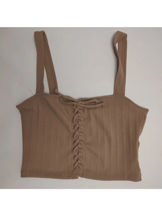 Forever 21 Tops - Women's Ribbed Lace-up Front Crop Top Cami/Bustier Sz Large Brown by Forever 21